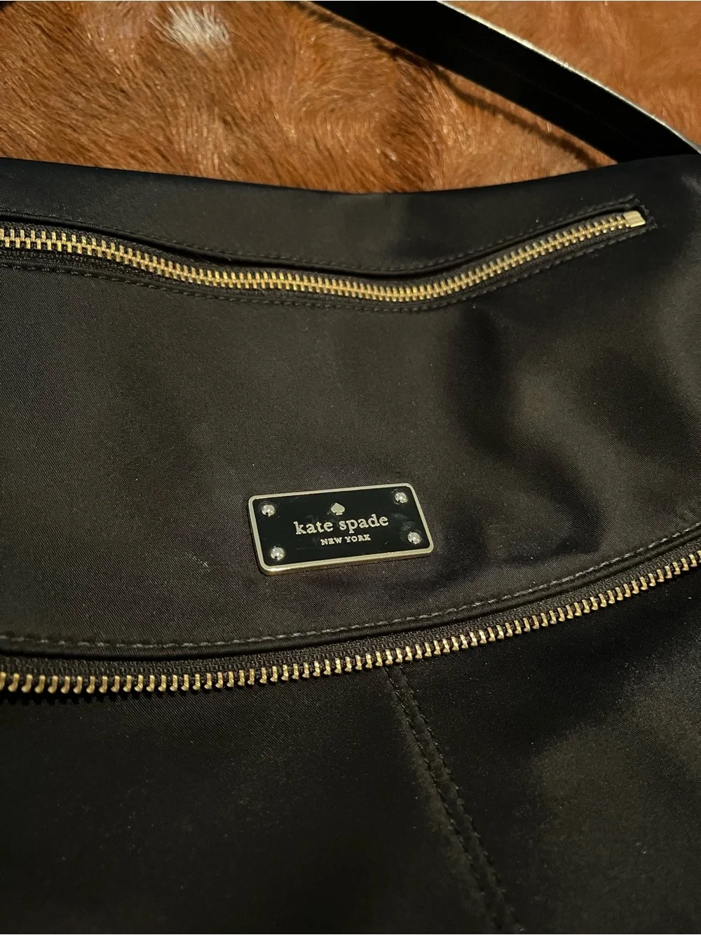 kate spade Black Nylon Shoulder Bag with Gold Hardware and Zip Front